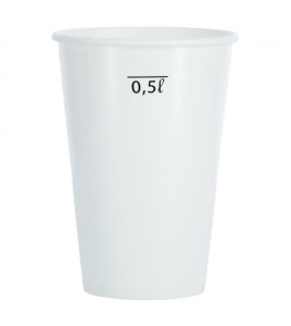 Papierový pohár 630 ml biely s ryskou 0,5 l
